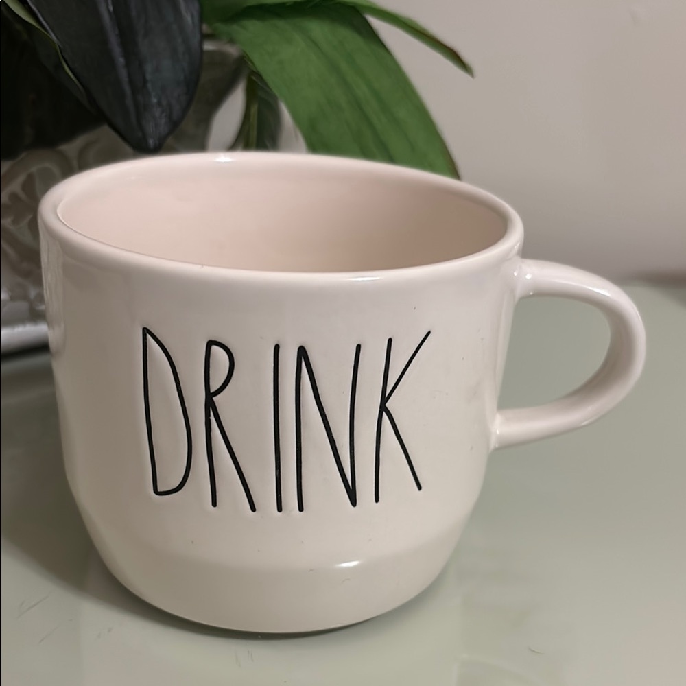 Rae Dunn White Mug with Minimalist Design and Large Handle